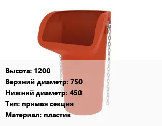 Мусоропровод строительный 1200 D верх:750 D низ:450 прямая секция пластик